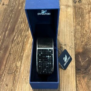 Swarovski Crystal Black Leather and Crystal Cuff